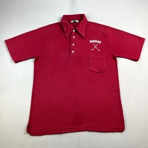 Vintage Harvard University Polo Shirt Adult Small Red College Crimson USA 70s